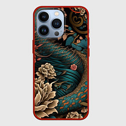 Чехол для iPhone 13 Pro Японский змей Irezumi, цвет: 3D-красный