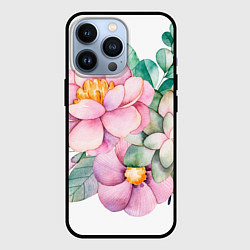 Чехол для iPhone 13 Pro Пастельные цветы - посередине, цвет: 3D-черный