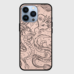 Чехол для iPhone 13 Pro Дракон - унесенные призраками: тату на бежевом, цвет: 3D-черный