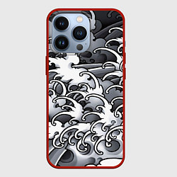 Чехол для iPhone 13 Pro Иредзуми: Черно-белые волны, цвет: 3D-красный