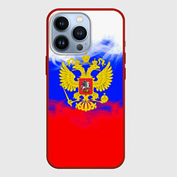 Чехол для iPhone 13 Pro Russia флаг герб, цвет: 3D-красный