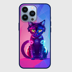 Чехол для iPhone 13 Pro Кибер кошка, цвет: 3D-тёмно-синий