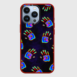Чехол для iPhone 13 Pro Ладони тепловизор: черный фон - паттерн, цвет: 3D-красный