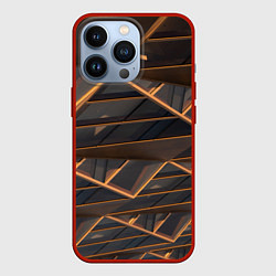 Чехол для iPhone 13 Pro Объёмные оранжевые линии и серые фигуры, цвет: 3D-красный