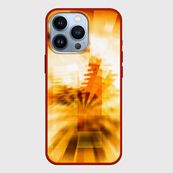 Чехол для iPhone 13 Pro Ярко-жёлтое свечение и пиксели, цвет: 3D-красный