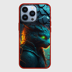 Чехол для iPhone 13 Pro Кот из разломленных неоновых плит, цвет: 3D-красный