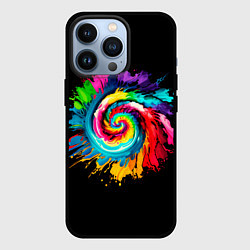 Чехол для iPhone 13 Pro Тай-дай разноцветная спираль, цвет: 3D-черный