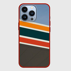 Чехол для iPhone 13 Pro Оранжевые и белые абстрактные полосы, цвет: 3D-красный