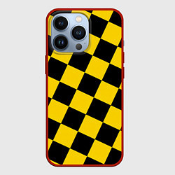 Чехол для iPhone 13 Pro Черно-желтая крупная клетка, цвет: 3D-красный