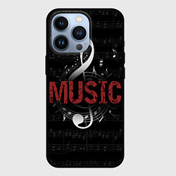 Чехол для iPhone 13 Pro Музыка на фоне нот и скрипичного ключа, цвет: 3D-черный