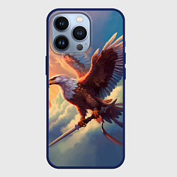 Чехол для iPhone 13 Pro Орел с мечом в облаках на закате, цвет: 3D-тёмно-синий