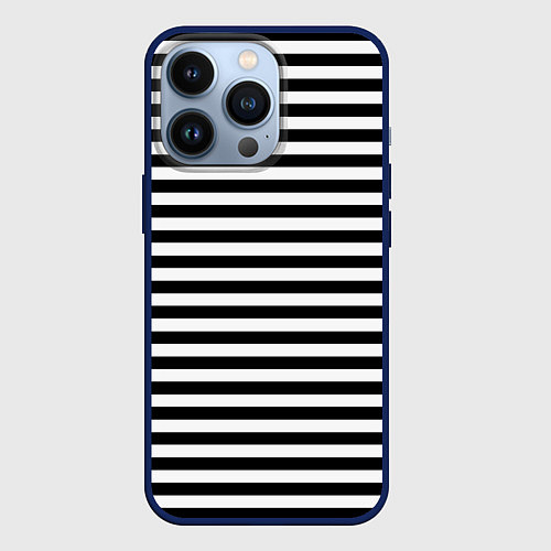 Чехол iPhone 13 Pro Тельняшка черная Подводного флота ВМФ / 3D-Тёмно-синий – фото 1