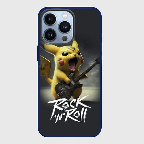 Чехол iPhone 13 Pro Пикачу с электрогитарой / 3D-Тёмно-синий – фото 1