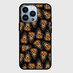 Чехол для iPhone 13 Pro Паттерн жираф с цветами: арт нейросети, цвет: 3D-черный