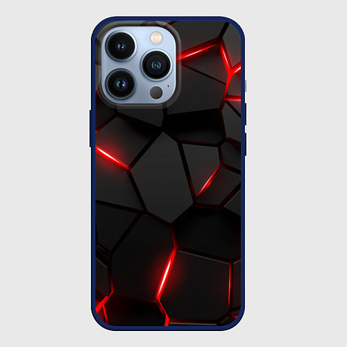 Чехол iPhone 13 Pro Плиты с красной подсветкой / 3D-Тёмно-синий – фото 1