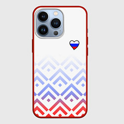 Чехол для iPhone 13 Pro Сердечко россии - треугольники, цвет: 3D-красный
