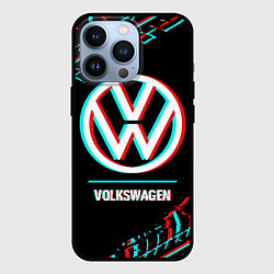 Чехол для iPhone 13 Pro Значок Volkswagen в стиле glitch на темном фоне, цвет: 3D-черный