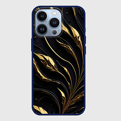 Чехол для iPhone 13 Pro Золотой орнамент на черном, цвет: 3D-тёмно-синий