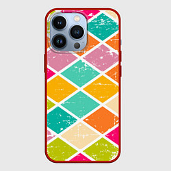 Чехол для iPhone 13 Pro Весёлые ромбики, цвет: 3D-красный