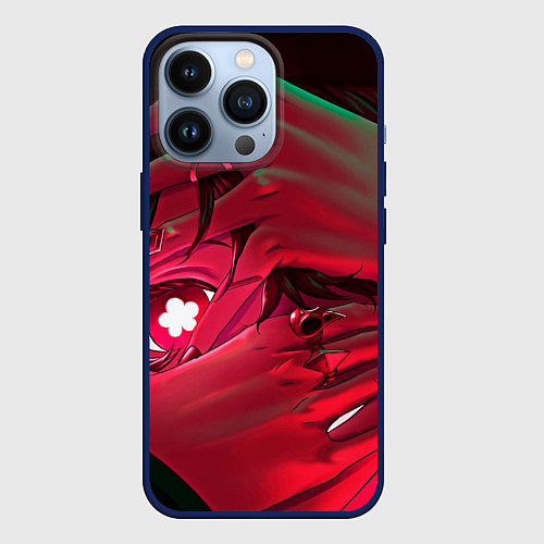 Чехол iPhone 13 Pro Ху Тао смотрит - Геншин / 3D-Тёмно-синий – фото 1