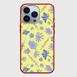 Чехол для iPhone 13 Pro Cute blue flowers, цвет: 3D-красный