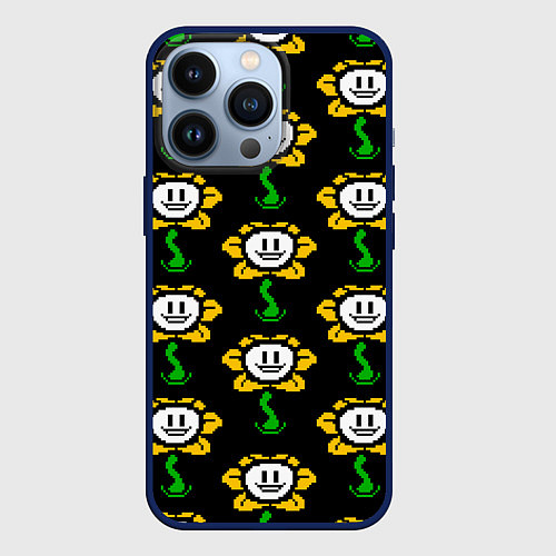 Чехол iPhone 13 Pro Undertale - flowey smile / 3D-Тёмно-синий – фото 1