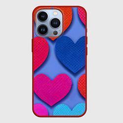 Чехол для iPhone 13 Pro Паттерн сердечки, цвет: 3D-красный
