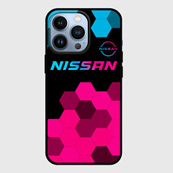 Чехол iPhone 13 Pro Nissan - neon gradient: символ сверху