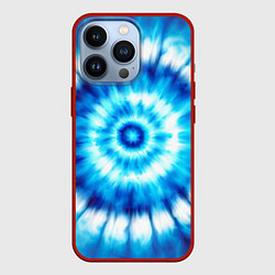 Чехол для iPhone 13 Pro Тай-дай бело-синий круг, цвет: 3D-красный