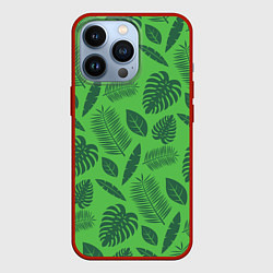 Чехол для iPhone 13 Pro Зеленые листики, цвет: 3D-красный
