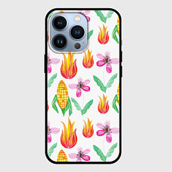 Чехол для iPhone 13 Pro Кукуруза и цветочки, цвет: 3D-черный