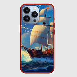 Чехол для iPhone 13 Pro Парусник в море, цвет: 3D-красный