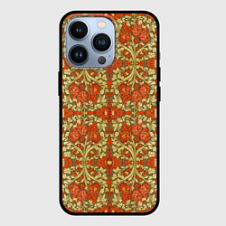 Чехол для iPhone 13 Pro Красно-золотой средневековый узор, цвет: 3D-черный