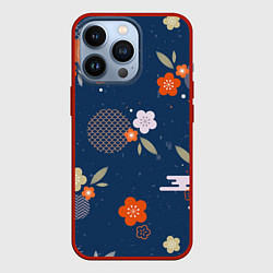 Чехол для iPhone 13 Pro Орнамент японского кимоно, цвет: 3D-красный