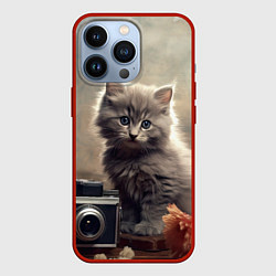 Чехол для iPhone 13 Pro Серый котенок, винтажное фото, цвет: 3D-красный
