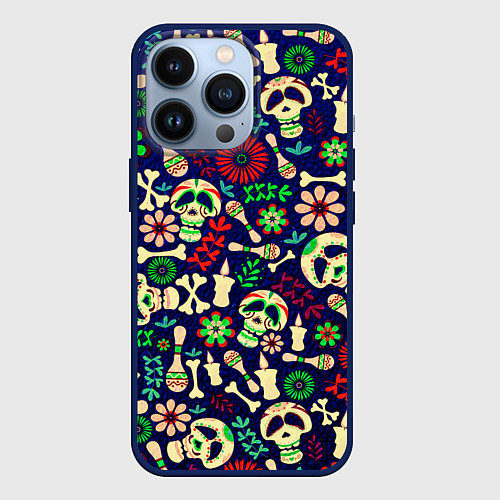 Чехол iPhone 13 Pro Мексиканский карнавал - Carnaval Mexicano / 3D-Тёмно-синий – фото 1