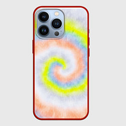 Чехол для iPhone 13 Pro Тай дай жёлтый, цвет: 3D-красный