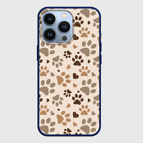 Чехол iPhone 13 Pro Следы питомцев / 3D-Тёмно-синий – фото 1