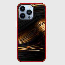 Чехол для iPhone 13 Pro Black gold waves, цвет: 3D-красный