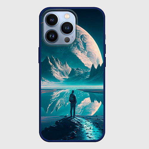 Чехол iPhone 13 Pro Человек на неизвестной планете / 3D-Тёмно-синий – фото 1