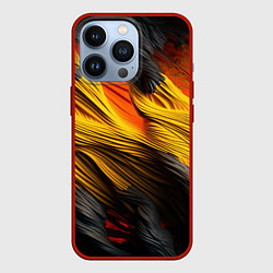 Чехол для iPhone 13 Pro Черно-желтая текстура, цвет: 3D-красный