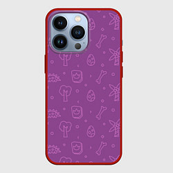 Чехол для iPhone 13 Pro Violet dinosaurs, цвет: 3D-красный