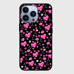 Чехол для iPhone 13 Pro Черный фон, барби и цветы, цвет: 3D-черный