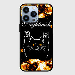 Чехол для iPhone 13 Pro Nightwish рок кот и огонь, цвет: 3D-черный