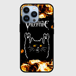 Чехол для iPhone 13 Pro Bullet For My Valentine рок кот и огонь, цвет: 3D-черный