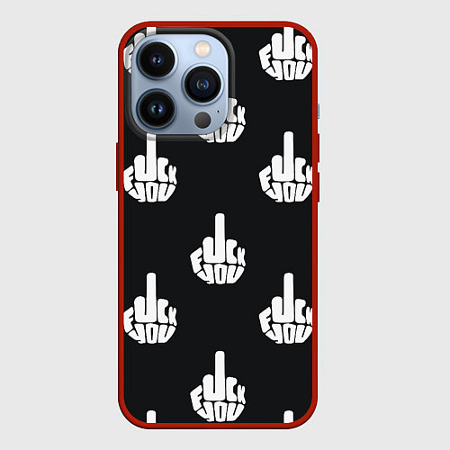 Чехол iPhone 13 Pro С факами на английском - паттерн / 3D-Красный – фото 1