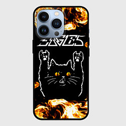 Чехол для iPhone 13 Pro Eagles рок кот и огонь, цвет: 3D-черный