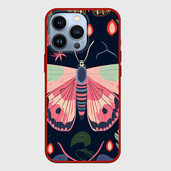 Чехол для iPhone 13 Pro Паттерн из бабочек, цвет: 3D-красный