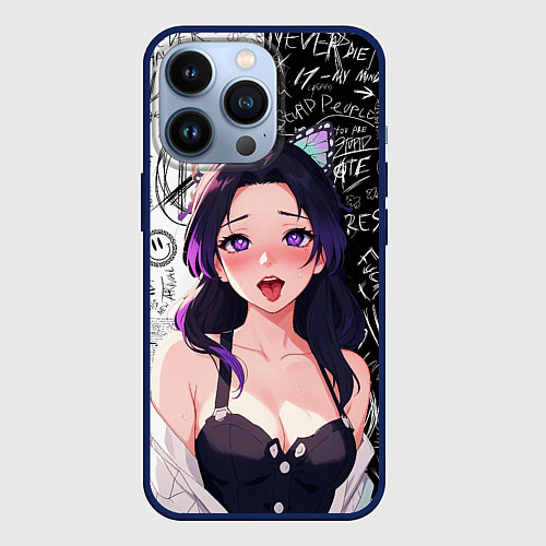Чехол iPhone 13 Pro Шинобу Кочо ахегао - Клинок демонов / 3D-Тёмно-синий – фото 1