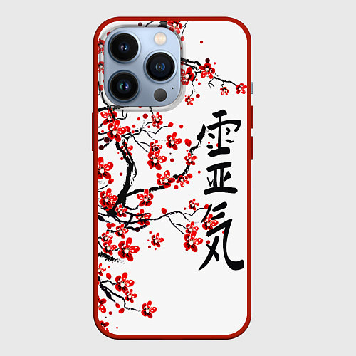 Чехол iPhone 13 Pro Цветущее дерево сакуры / 3D-Красный – фото 1